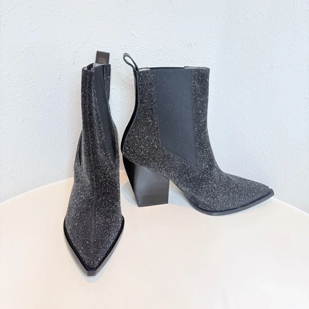 All Saints Women’s Ria Sparkle Glittery Black Bootie Size 10 NWT